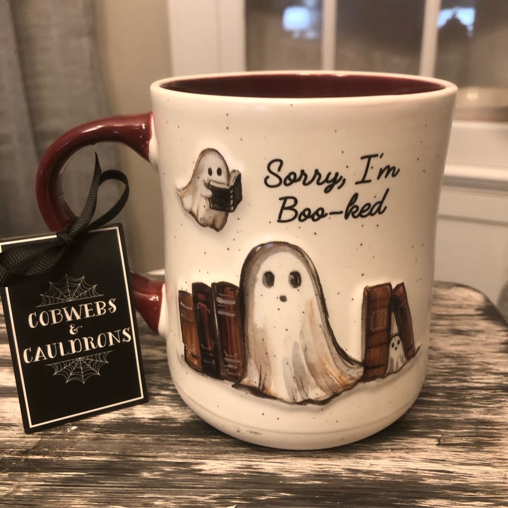 👻📚 Sorry, I'm Boo-ked Ceramic Halloween Ghost Mug - double sided